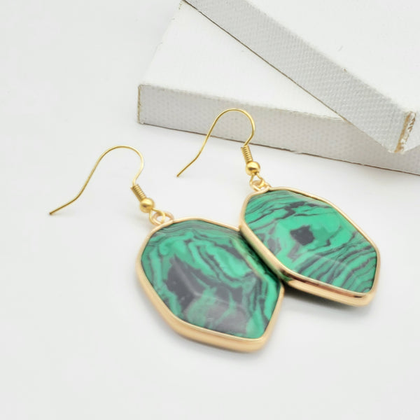 Geometric Malachite Earrings