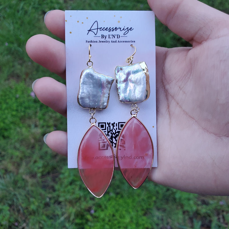 Mother of Pearl and Cherry Quartz Earrings