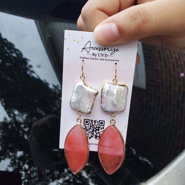 Mother of Pearl and Cherry Quartz Earrings