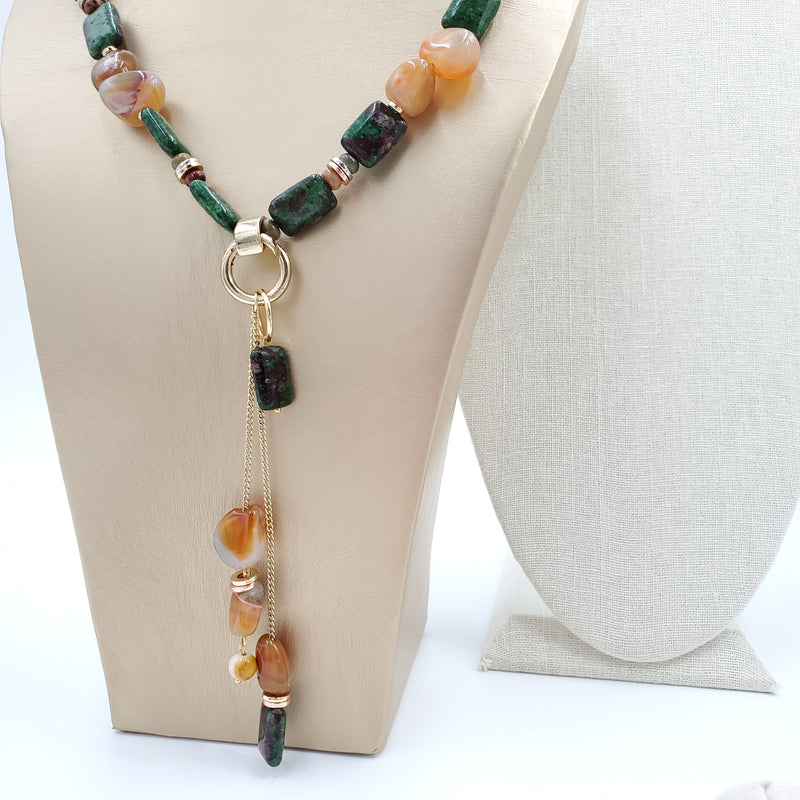 Green Jade and Yellow Jasper Necklace and Earrings