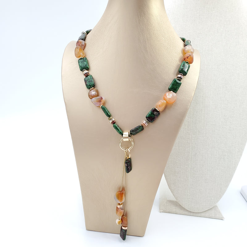 Green Jade and Yellow Jasper Necklace and Earrings