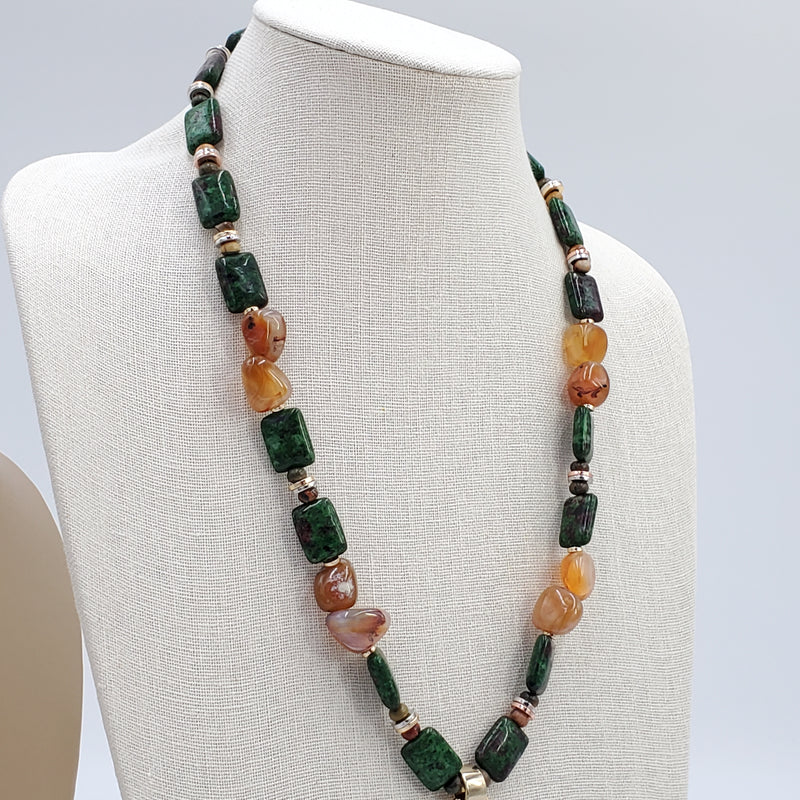 Green Jade and Yellow Jasper Necklace and Earrings