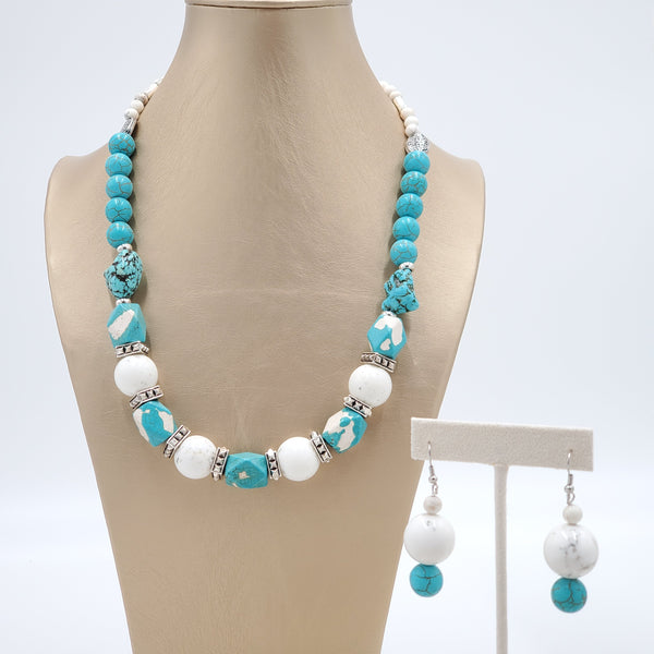 Howlite Magnesite Necklace and Matching Earrings