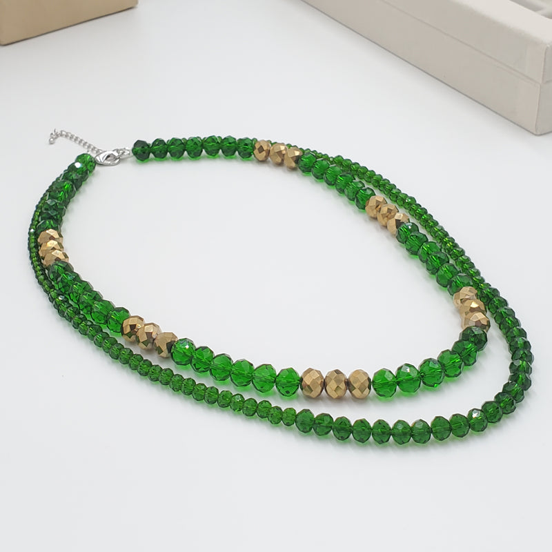 Festive Green Glass and Metal Beads Necklace