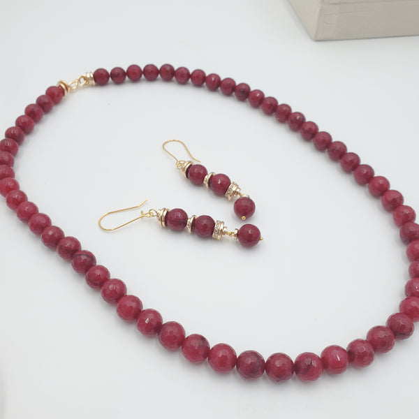 Red Jade Necklace and Earrings