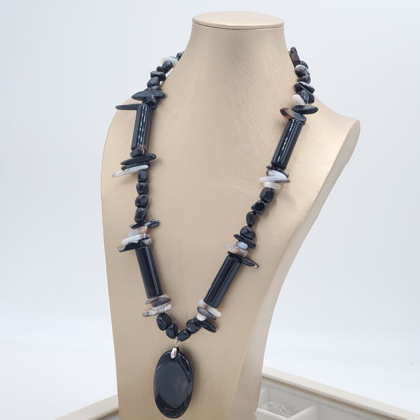 Black Onyx and Agate Necklace