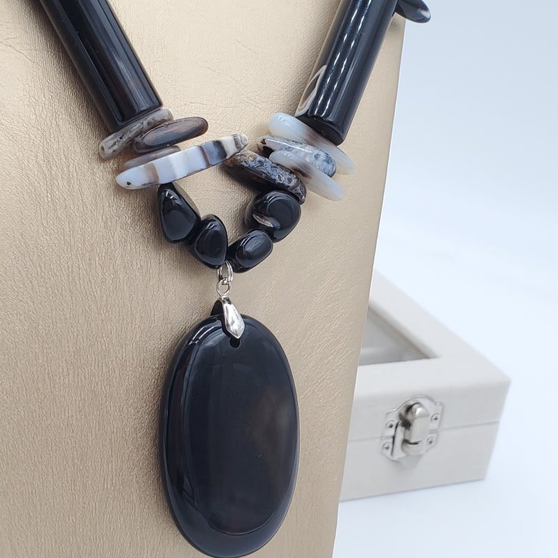 Black Onyx and Agate Necklace