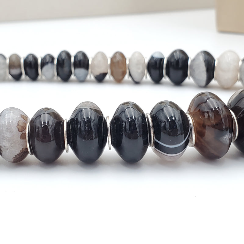 Black and White Agate Puffed Coined Necklace