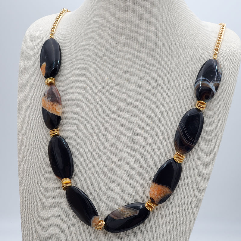 Black and Orange Nugget Agate Necklace