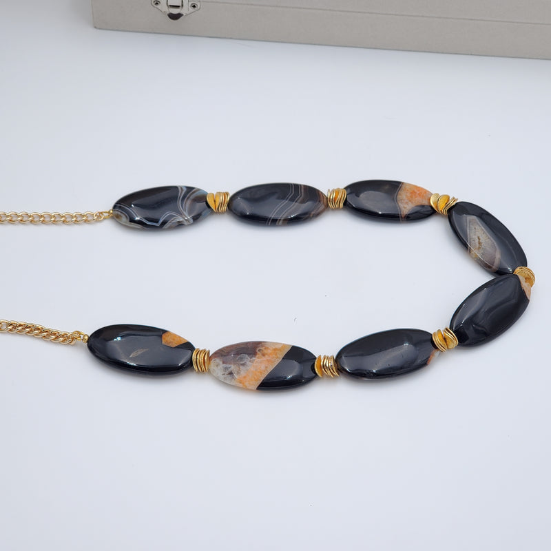 Black and Orange Nugget Agate Necklace