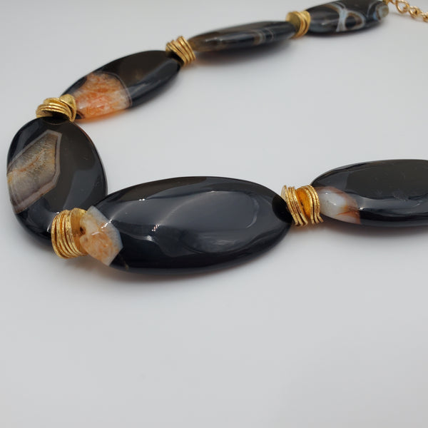 Black and Orange Nugget Agate Necklace