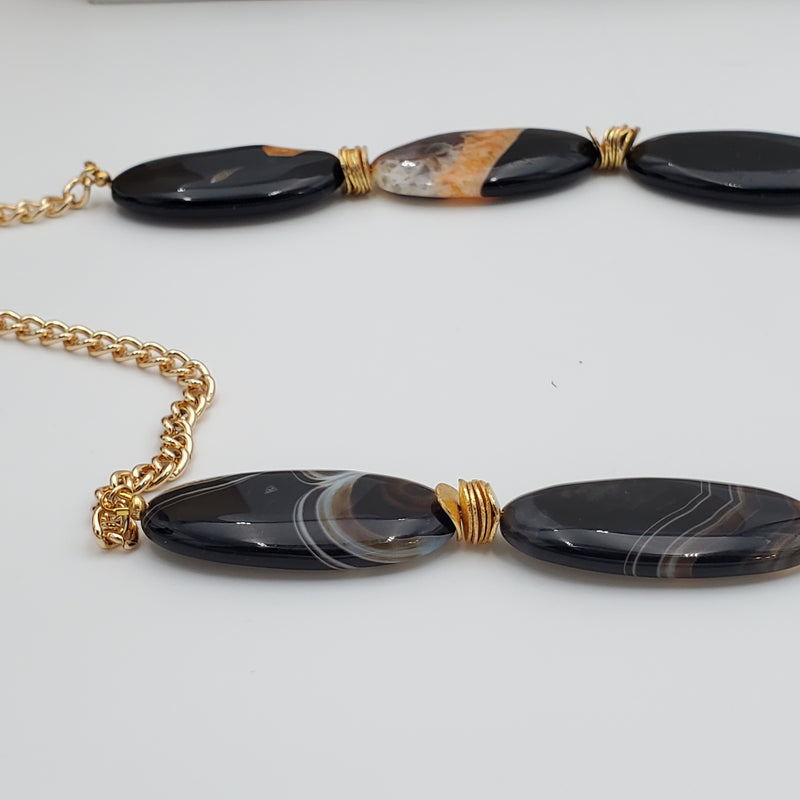 Black and Orange Nugget Agate Necklace