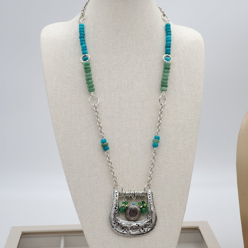 32" Opal and Aventurine Southwestern Necklace