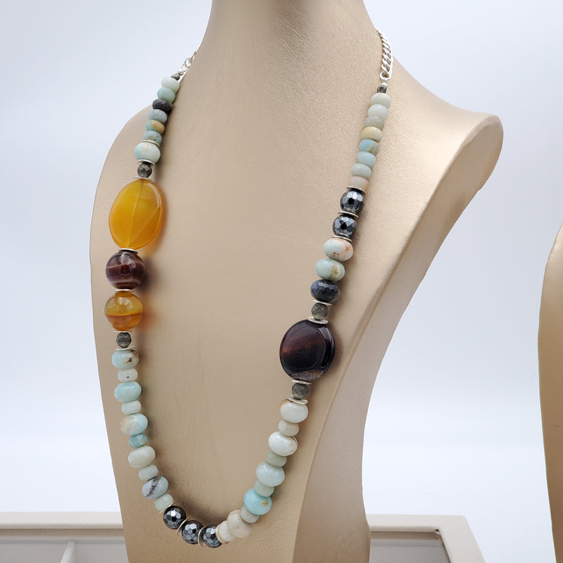 THE STONE OF COURAGE Amazonite and Dyed Agate Amber Necklace