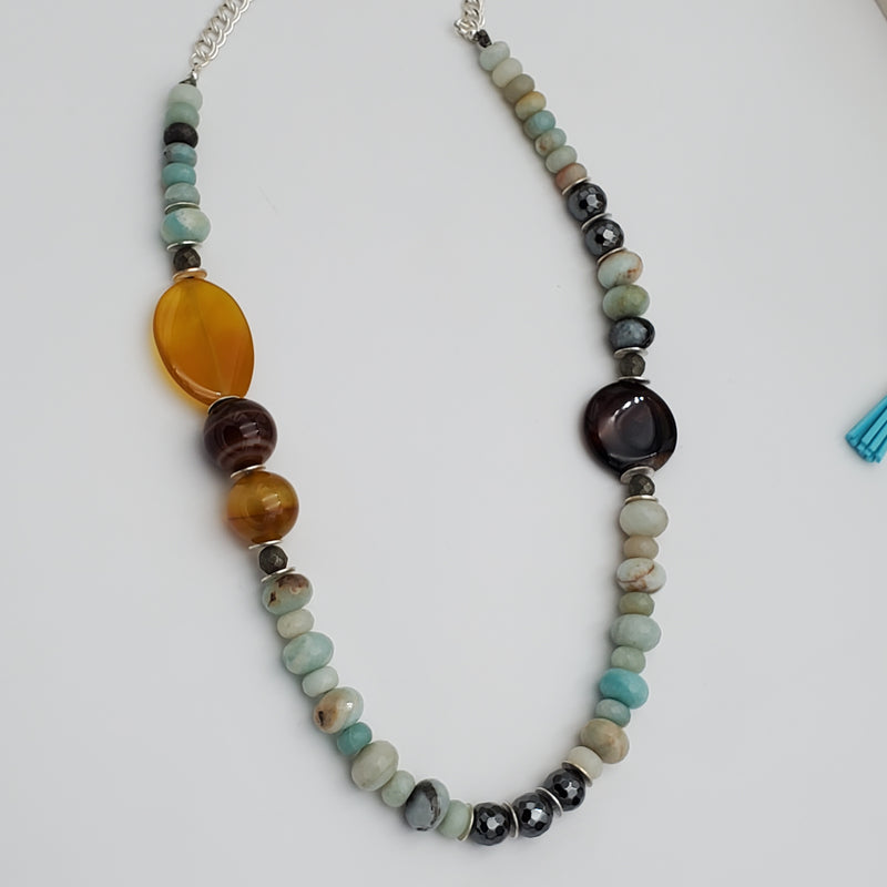 THE STONE OF COURAGE Amazonite and Dyed Agate Amber Necklace