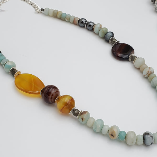 THE STONE OF COURAGE Amazonite and Dyed Agate Amber Necklace