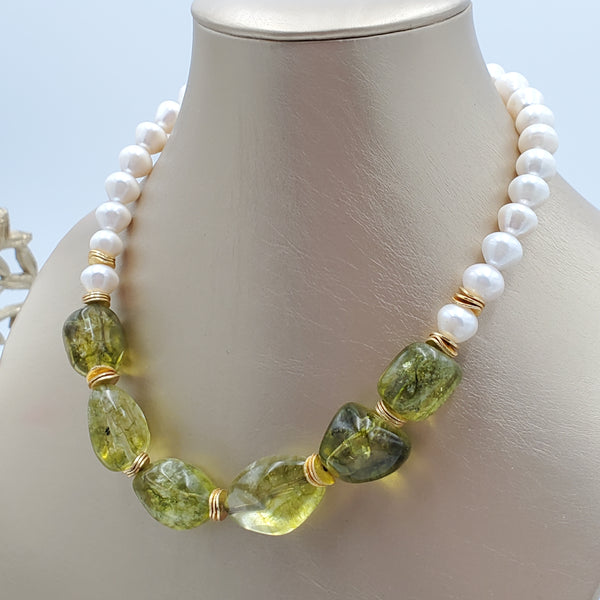 Peridot and Freshwater Pearl Necklace