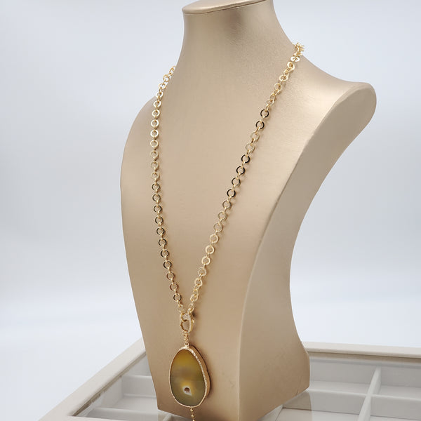 Yellow Agate and 10K Gold-plated Necklace
