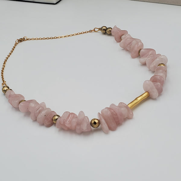 Rose Quartz Necklace And Bracelet Set