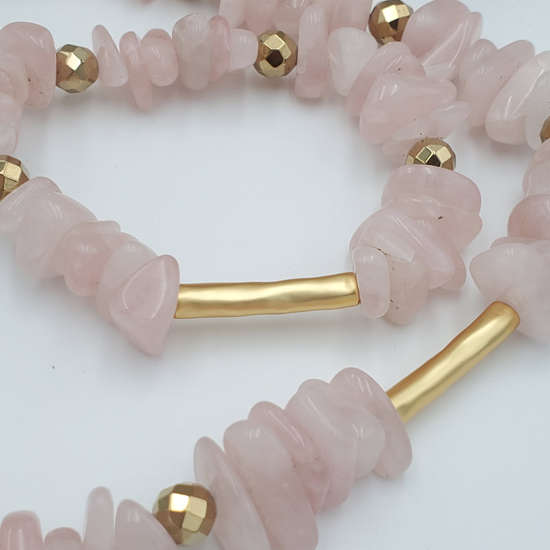 Rose Quartz Necklace And Bracelet Set