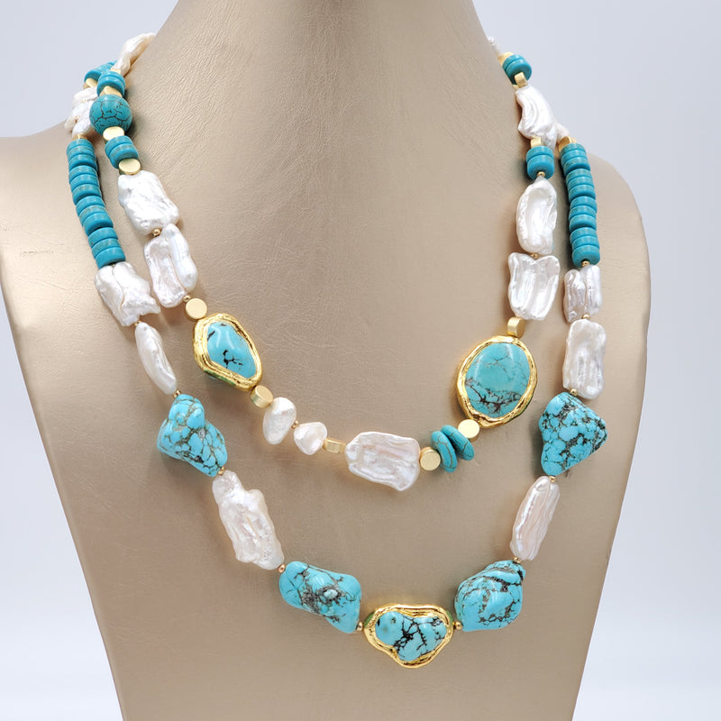 Pearl Shells and Howlite NNecklace and Earrings