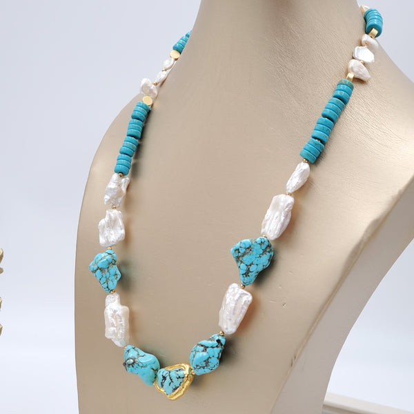 Pearl Shells and Howlite NNecklace and Earrings