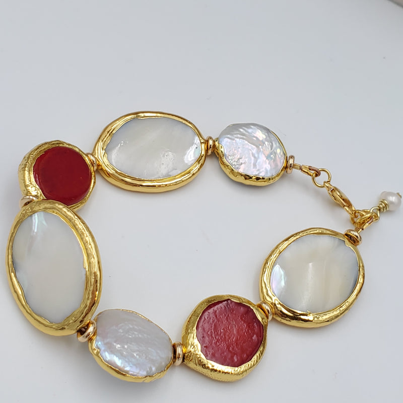 Mother of Pearl and Red Corals Collar Necklace