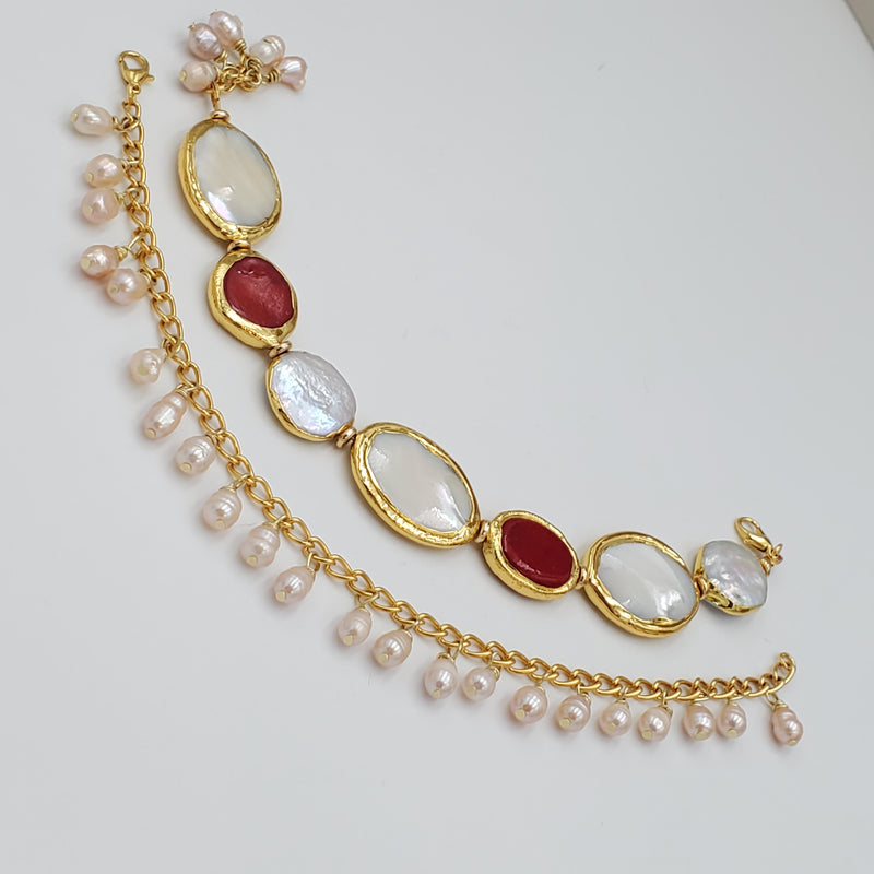 Mother of Pearl and Red Corals Collar Necklace