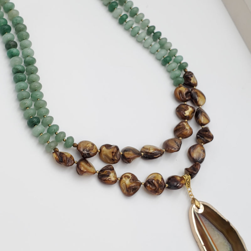 Green Aventurine and Brown Shells Necklace