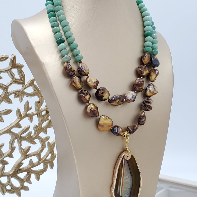 Green Aventurine and Brown Shells Necklace