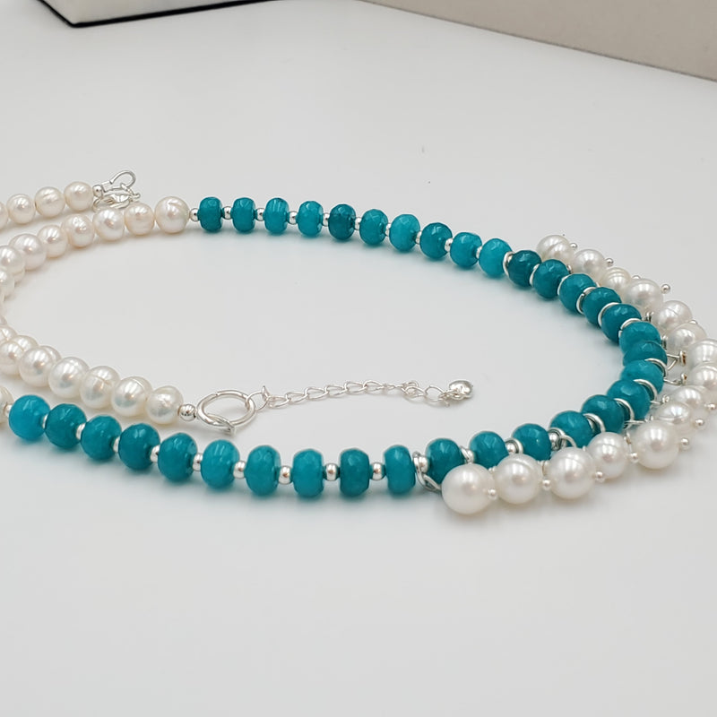 Freshwater Pearls and Blue Opal Beaded Necklace