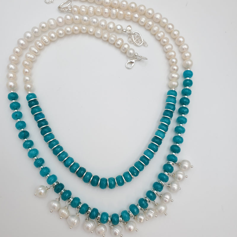 Freshwater Pearls and Blue Opal Beaded Necklace