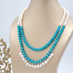 Freshwater Pearls and Blue Opal Beaded Necklace