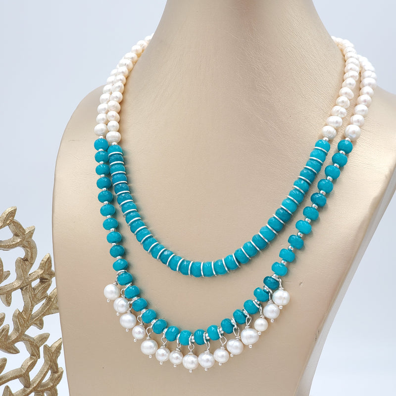 Freshwater Pearls and Blue Opal Beaded Necklace