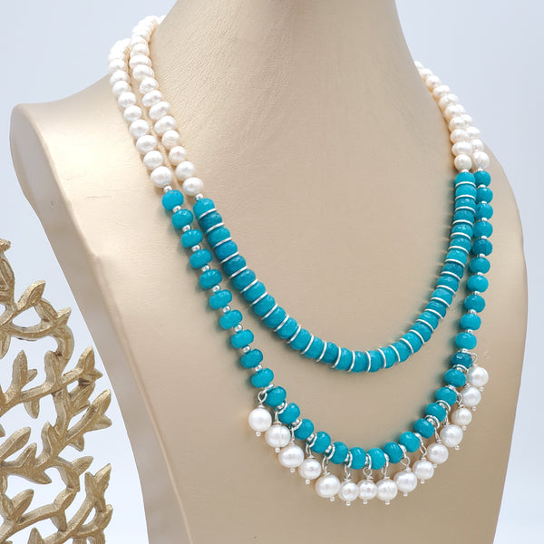 Freshwater Pearls and Blue Opal Beaded Necklace