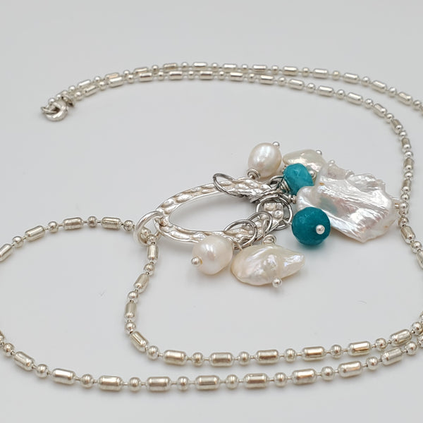 Freshwater Pearls and Blue Opal Necklace