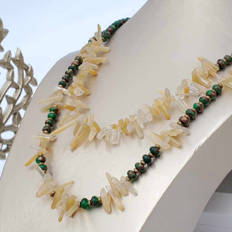 Green Emperor Jasper and Yellow Quartz Necklace