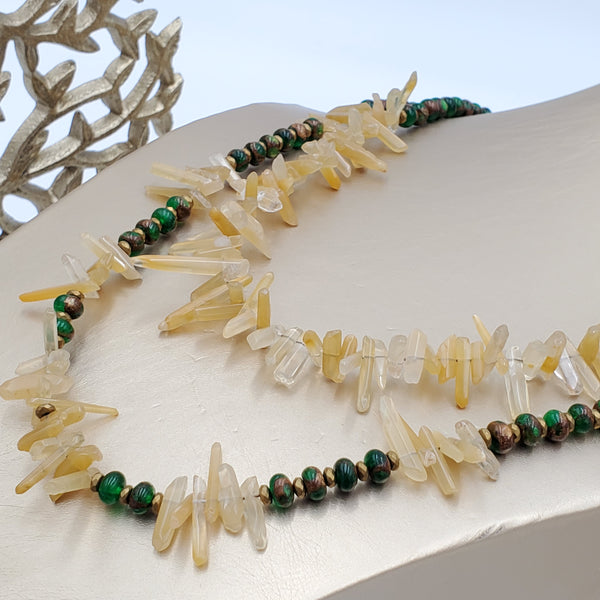 Green Emperor Jasper and Yellow Quartz Necklace